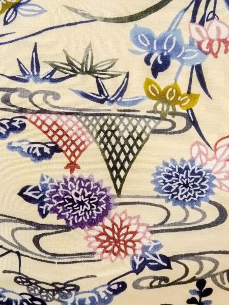 Photo5: N1211D Used Japanese kimono   Ivory KOMON dyed for women / Silk. Chrysanthemum,   (Grade B) (5)