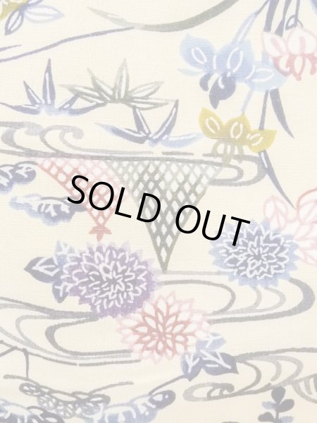 Photo5: N1211D Used Japanese kimono   Ivory KOMON dyed for women / Silk. Chrysanthemum,   (Grade B) (5)