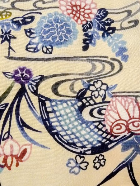 Photo6: N1211D Used Japanese kimono   Ivory KOMON dyed for women / Silk. Chrysanthemum,   (Grade B) (6)