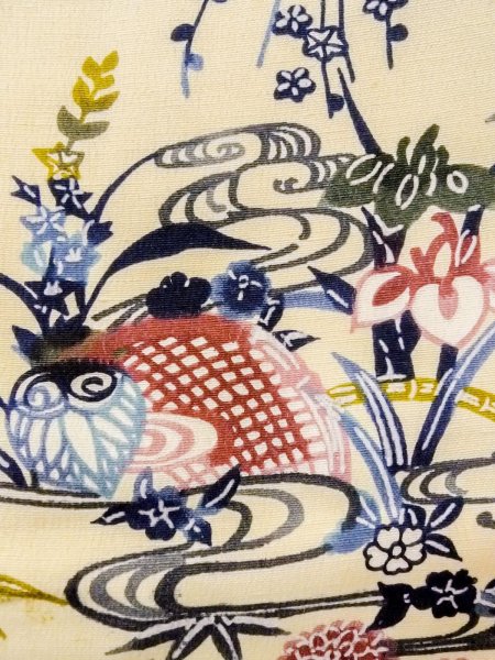 Photo7: N1211D Used Japanese kimono   Ivory KOMON dyed for women / Silk. Chrysanthemum,   (Grade B) (7)