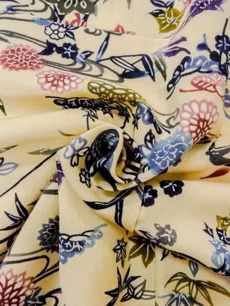 Photo11: N1211D Used Japanese kimono   Ivory KOMON dyed for women / Silk. Chrysanthemum,   (Grade B) (11)
