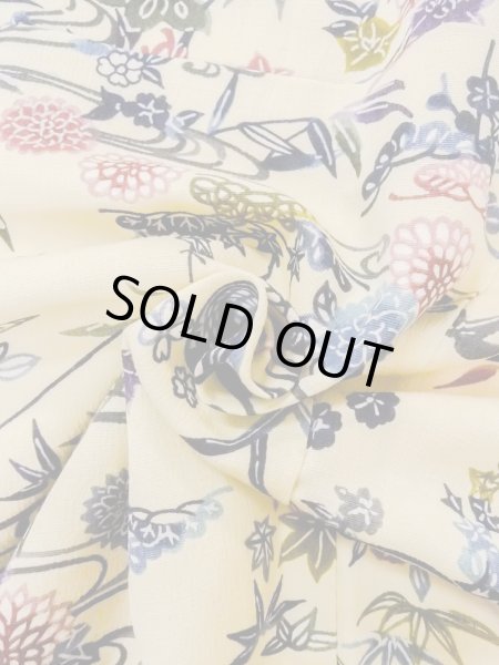 Photo11: N1211D Used Japanese kimono   Ivory KOMON dyed for women / Silk. Chrysanthemum,   (Grade B) (11)