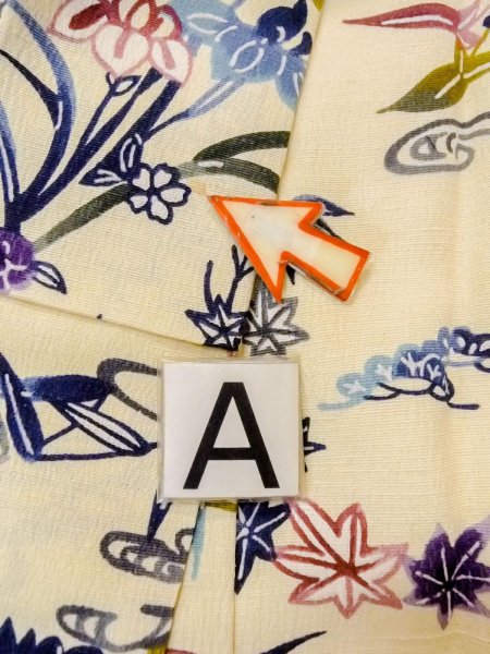 Photo14: N1211D Used Japanese kimono   Ivory KOMON dyed for women / Silk. Chrysanthemum,   (Grade B) (14)