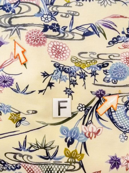 Photo19: N1211D Used Japanese kimono   Ivory KOMON dyed for women / Silk. Chrysanthemum,   (Grade B) (19)