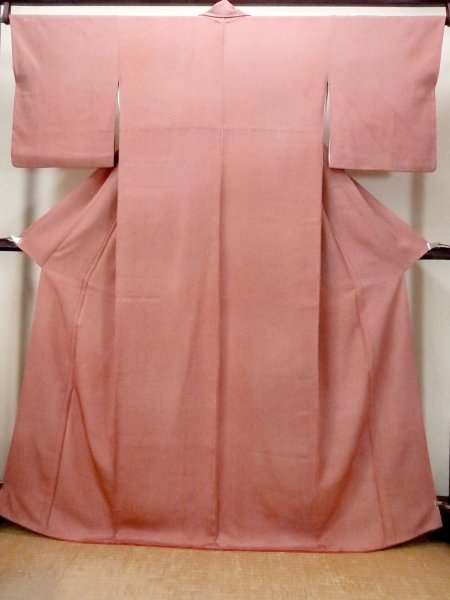 Photo1: N1211E Vintage Japanese kimono   Vermilion EDO KOMON pattern dyed for women / Silk. Wave,   (Grade C) (1)