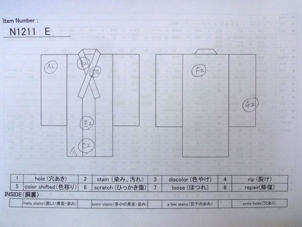 Photo14: N1211E Vintage Japanese kimono   Vermilion EDO KOMON pattern dyed for women / Silk. Wave,   (Grade C) (14)