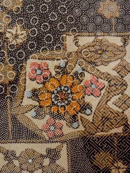 Photo5: N1211F Used Japanese kimono  Dark Multi Color Dyed OSHIMA-TSUMUGI for women / Silk. MOMIJI maple leaf,   (Grade B) (5)