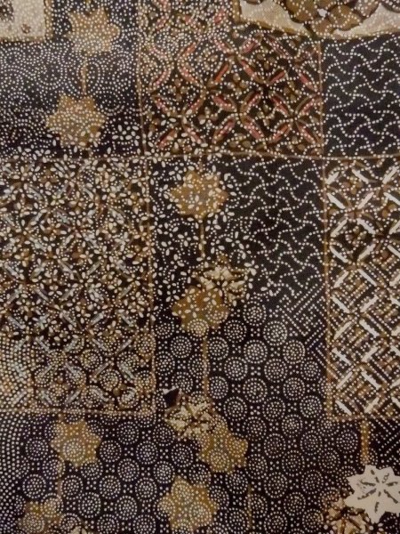 Photo7: N1211F Used Japanese kimono  Dark Multi Color Dyed OSHIMA-TSUMUGI for women / Silk. MOMIJI maple leaf,   (Grade B) (7)