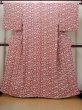 Photo1: N1211H Vintage Japanese kimono  Grayish Red KOMON dyed for women / Silk. Geometrical pattern,   (Grade B) (1)