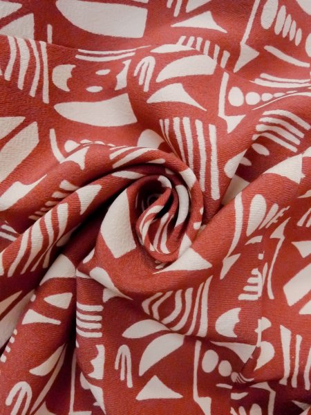 Photo11: N1211H Vintage Japanese kimono  Grayish Red KOMON dyed for women / Silk. Geometrical pattern,   (Grade B) (11)