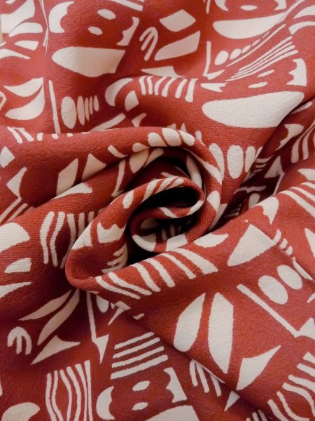 Photo12: N1211H Vintage Japanese kimono  Grayish Red KOMON dyed for women / Silk. Geometrical pattern,   (Grade B) (12)