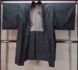 Photo3: N1226A Used Japanese kimono  Bluish Gray OSHIMA-TSUMUGI for men / Silk. Tortoise-shell pattern(Hexagonal pattern)   (Grade B) (3)