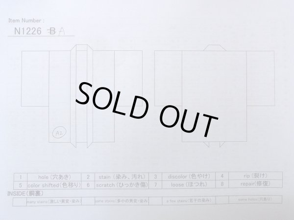 Photo18: N1226A Used Japanese kimono  Bluish Gray OSHIMA-TSUMUGI for men / Silk. Tortoise-shell pattern(Hexagonal pattern)   (Grade B) (18)