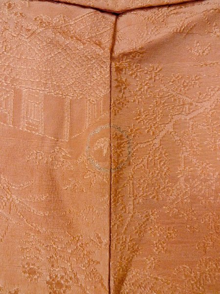 Photo3: O0117A Vintage Japanese kimono  Pale Beige IROMUJI plain colored for women / Silk. Landscape, Landscape, tree basic woven pattern  (Grade C) (3)