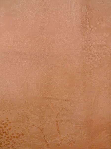 Photo5: O0117A Vintage Japanese kimono  Pale Beige IROMUJI plain colored for women / Silk. Landscape, Landscape, tree basic woven pattern  (Grade C) (5)