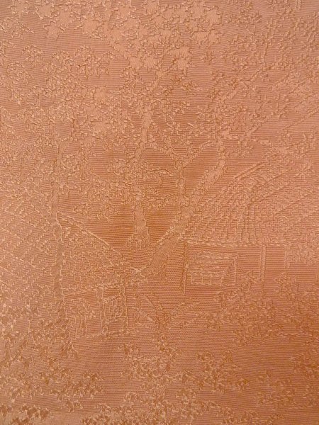 Photo6: O0117A Vintage Japanese kimono  Pale Beige IROMUJI plain colored for women / Silk. Landscape, Landscape, tree basic woven pattern  (Grade C) (6)