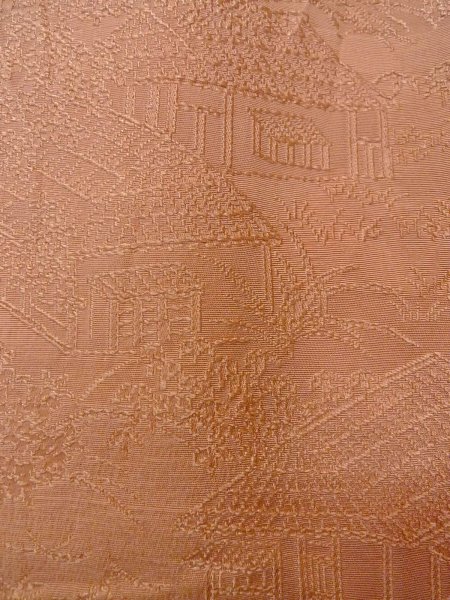 Photo8: O0117A Vintage Japanese kimono  Pale Beige IROMUJI plain colored for women / Silk. Landscape, Landscape, tree basic woven pattern  (Grade C) (8)