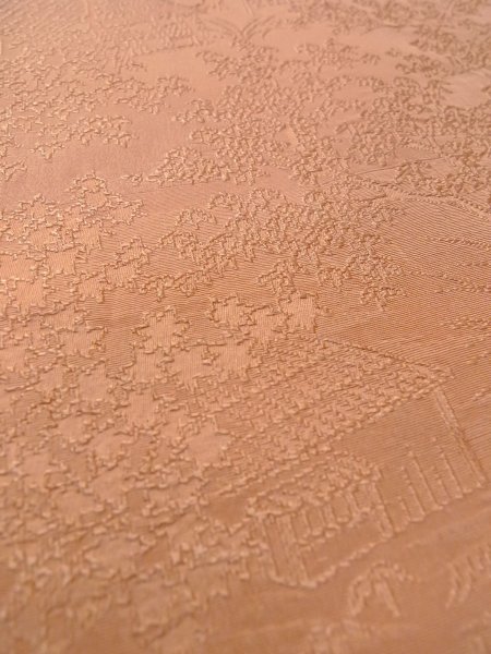 Photo9: O0117A Vintage Japanese kimono  Pale Beige IROMUJI plain colored for women / Silk. Landscape, Landscape, tree basic woven pattern  (Grade C) (9)