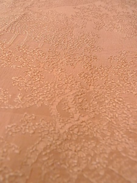 Photo10: O0117A Vintage Japanese kimono  Pale Beige IROMUJI plain colored for women / Silk. Landscape, Landscape, tree basic woven pattern  (Grade C) (10)