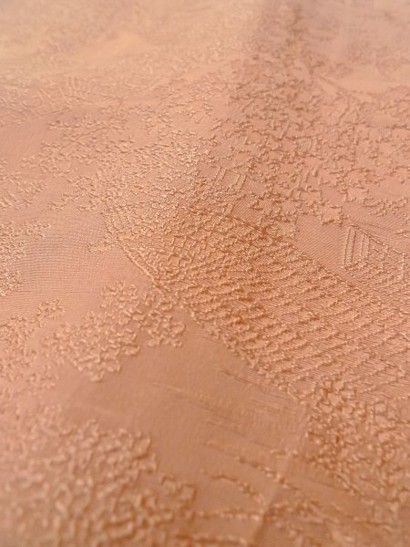 Photo11: O0117A Vintage Japanese kimono  Pale Beige IROMUJI plain colored for women / Silk. Landscape, Landscape, tree basic woven pattern  (Grade C) (11)