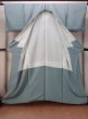 Photo2: O0117B Vintage Japanese kimono Pale Grayish Light Blue IROMUJI plain colored for women / Silk.    (Grade C) (2)