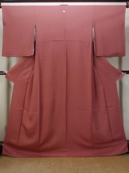 Photo1: O0117C Vintage Japanese kimono   Coral IROMUJI plain colored for women / Silk.    (Grade B) (1)