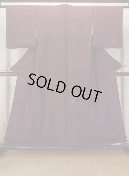 Photo1: O0117D Vintage Japanese kimono Dark Purplish Dark Red IROMUJI plain colored for women / Silk.  There are stains.  (Grade C) (1)