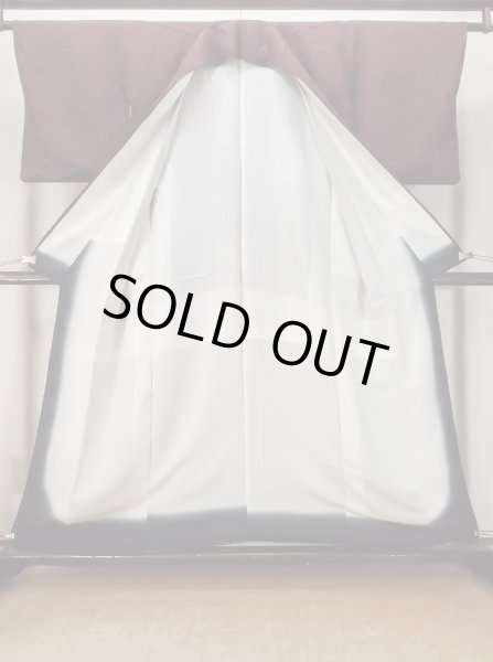 Photo2: O0117D Vintage Japanese kimono Dark Purplish Dark Red IROMUJI plain colored for women / Silk.  There are stains.  (Grade C) (2)