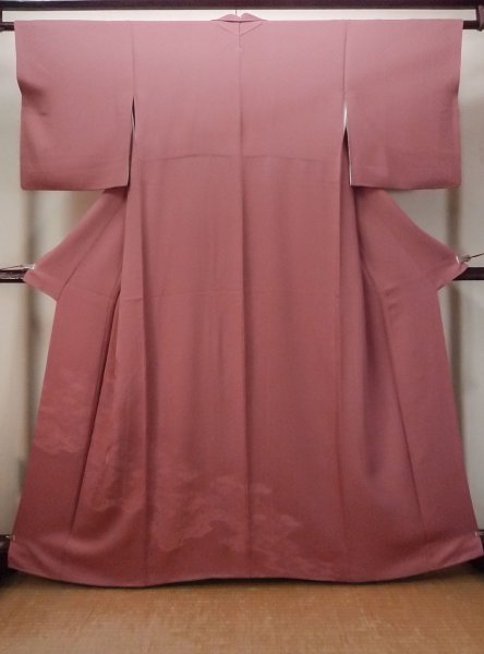 Photo1: O0117E Vintage Japanese kimono  Reddish Coral IROMUJI plain colored for women / Silk.    (Grade B) (1)