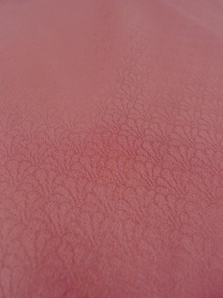 Photo11: O0117E Vintage Japanese kimono  Reddish Coral IROMUJI plain colored for women / Silk.    (Grade B) (11)