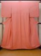 Photo1: O0117F Vintage Japanese kimono Shiny Pale Orange IROMUJI plain colored for women / Silk.  Curved lines basic woven pattern  (Grade B) (1)