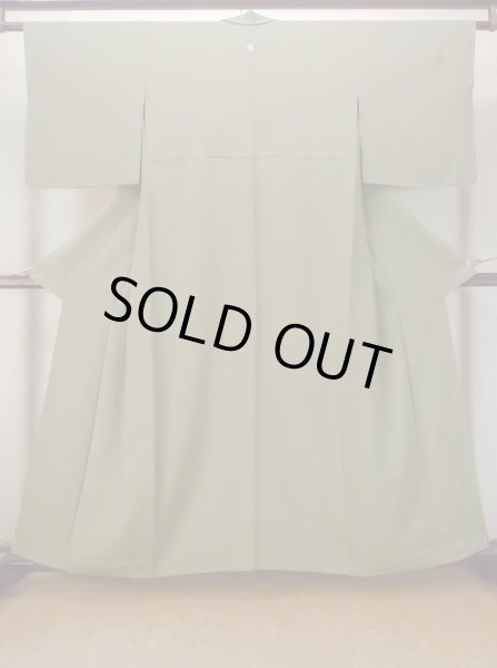 Photo1: O0117G Vintage Japanese kimono  Grayish Green IROMUJI plain colored for women / Silk.    (Grade C) (1)