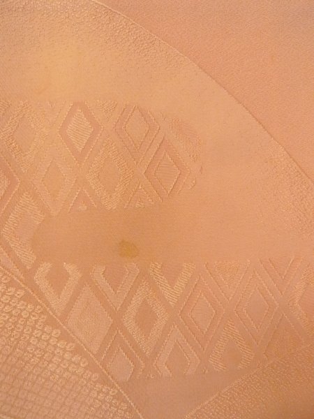 Photo5: O0117I Vintage Japanese kimono   Golden Yellow IROMUJI plain colored for women / Silk.  Based woven pattern: Dapple pattern  (Grade C) (5)