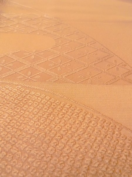 Photo9: O0117I Vintage Japanese kimono   Golden Yellow IROMUJI plain colored for women / Silk.  Based woven pattern: Dapple pattern  (Grade C) (9)