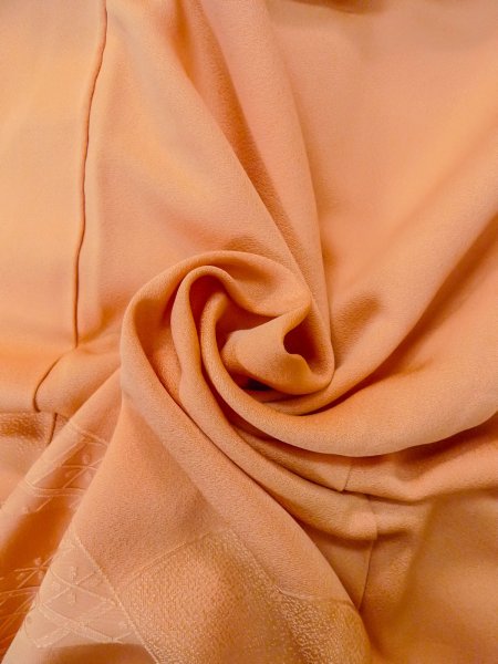 Photo11: O0117I Vintage Japanese kimono   Golden Yellow IROMUJI plain colored for women / Silk.  Based woven pattern: Dapple pattern  (Grade C) (11)