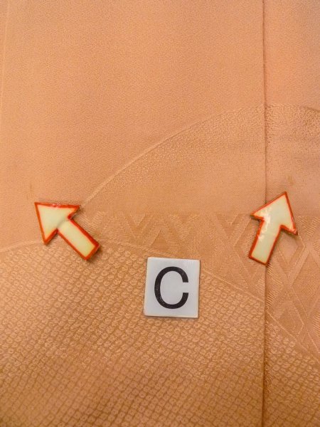 Photo16: O0117I Vintage Japanese kimono   Golden Yellow IROMUJI plain colored for women / Silk.  Based woven pattern: Dapple pattern  (Grade C) (16)