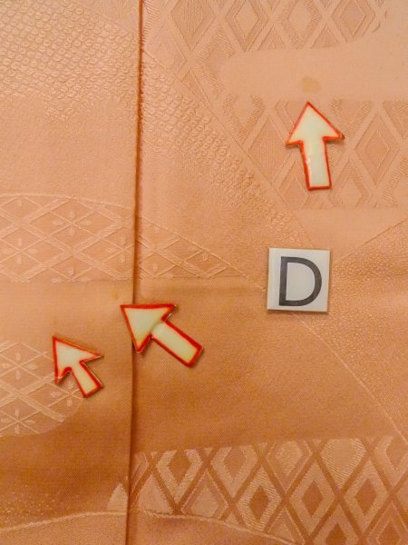 Photo17: O0117I Vintage Japanese kimono   Golden Yellow IROMUJI plain colored for women / Silk.  Based woven pattern: Dapple pattern  (Grade C) (17)