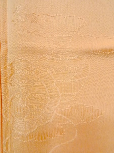 Photo6: O0117M Vintage Japanese kimono Light  Orange IROMUJI plain colored for women / Silk.  Based woven pattern: Mirror  (Grade B) (6)