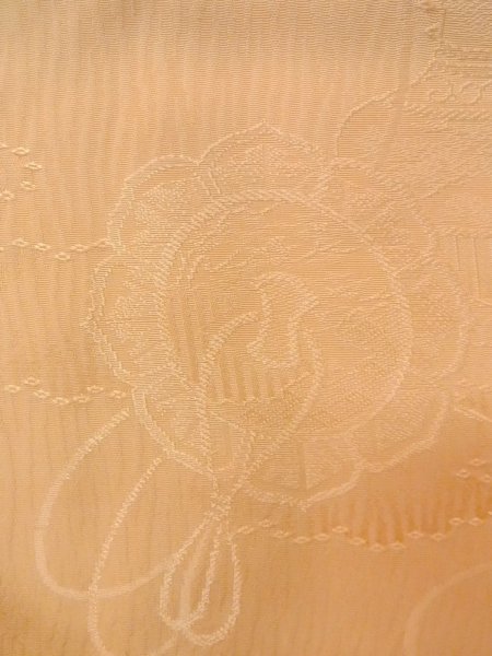 Photo7: O0117M Vintage Japanese kimono Light  Orange IROMUJI plain colored for women / Silk.  Based woven pattern: Mirror  (Grade B) (7)