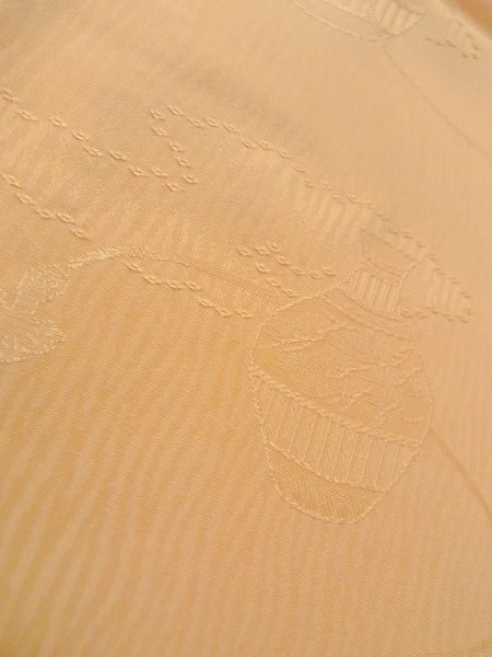 Photo9: O0117M Vintage Japanese kimono Light  Orange IROMUJI plain colored for women / Silk.  Based woven pattern: Mirror  (Grade B) (9)