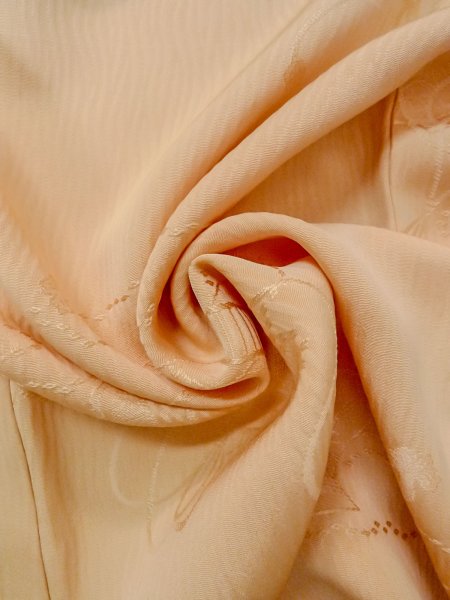 Photo12: O0117M Vintage Japanese kimono Light  Orange IROMUJI plain colored for women / Silk.  Based woven pattern: Mirror  (Grade B) (12)