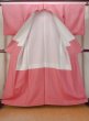 Photo2: O0117N Vintage Japanese kimono   Pink IROMUJI plain colored for women / Silk.  Base woven pattern: Gap in a cloud, Square piece of fancy paper, abstract pattern  (Grade B) (2)