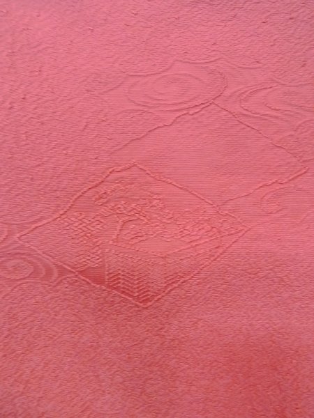 Photo5: O0117N Vintage Japanese kimono   Pink IROMUJI plain colored for women / Silk.  Base woven pattern: Gap in a cloud, Square piece of fancy paper, abstract pattern  (Grade B) (5)