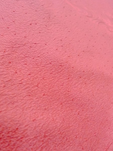 Photo9: O0117N Vintage Japanese kimono   Pink IROMUJI plain colored for women / Silk.  Base woven pattern: Gap in a cloud, Square piece of fancy paper, abstract pattern  (Grade B) (9)