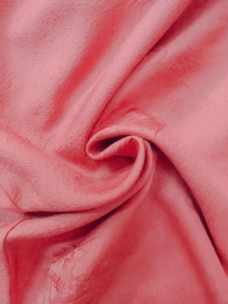 Photo11: O0117N Vintage Japanese kimono   Pink IROMUJI plain colored for women / Silk.  Base woven pattern: Gap in a cloud, Square piece of fancy paper, abstract pattern  (Grade B) (11)