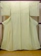 Photo1: O0117R Vintage Japanese kimono  Light Yellowish Green KOMON dyed for women / Silk.    (Grade B) (1)
