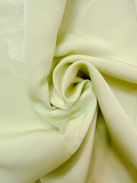 Photo11: O0117R Vintage Japanese kimono  Light Yellowish Green KOMON dyed for women / Silk.    (Grade B) (11)