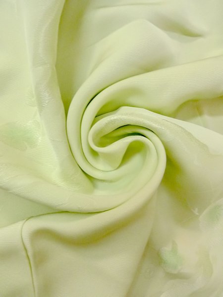 Photo12: O0117R Vintage Japanese kimono  Light Yellowish Green KOMON dyed for women / Silk.    (Grade B) (12)