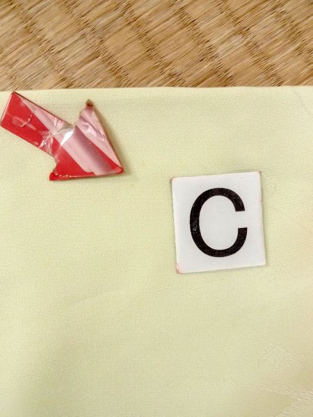 Photo16: O0117R Vintage Japanese kimono  Light Yellowish Green KOMON dyed for women / Silk.    (Grade B) (16)