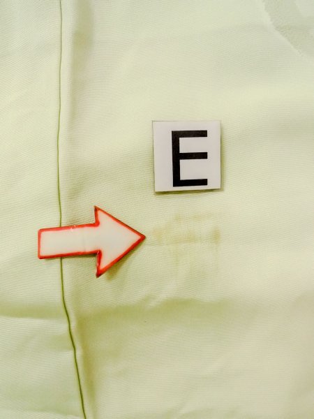 Photo18: O0117R Vintage Japanese kimono  Light Yellowish Green KOMON dyed for women / Silk.    (Grade B) (18)